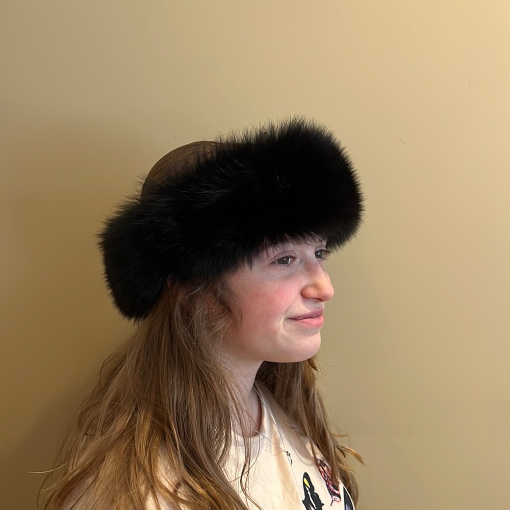 Genuine Rabbit Fur Rabbit Head Wrap or scarf - Black